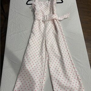 Gianni Bini Girls White and Pink Polka Dot jumpsuit
